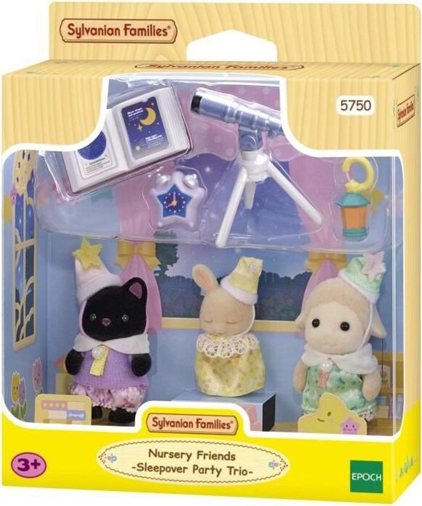 Sylvanian Families Trio der Babys Pyjama Party 5750, Magier Katze, Schaf, Creme Hase, Mit Zubehör