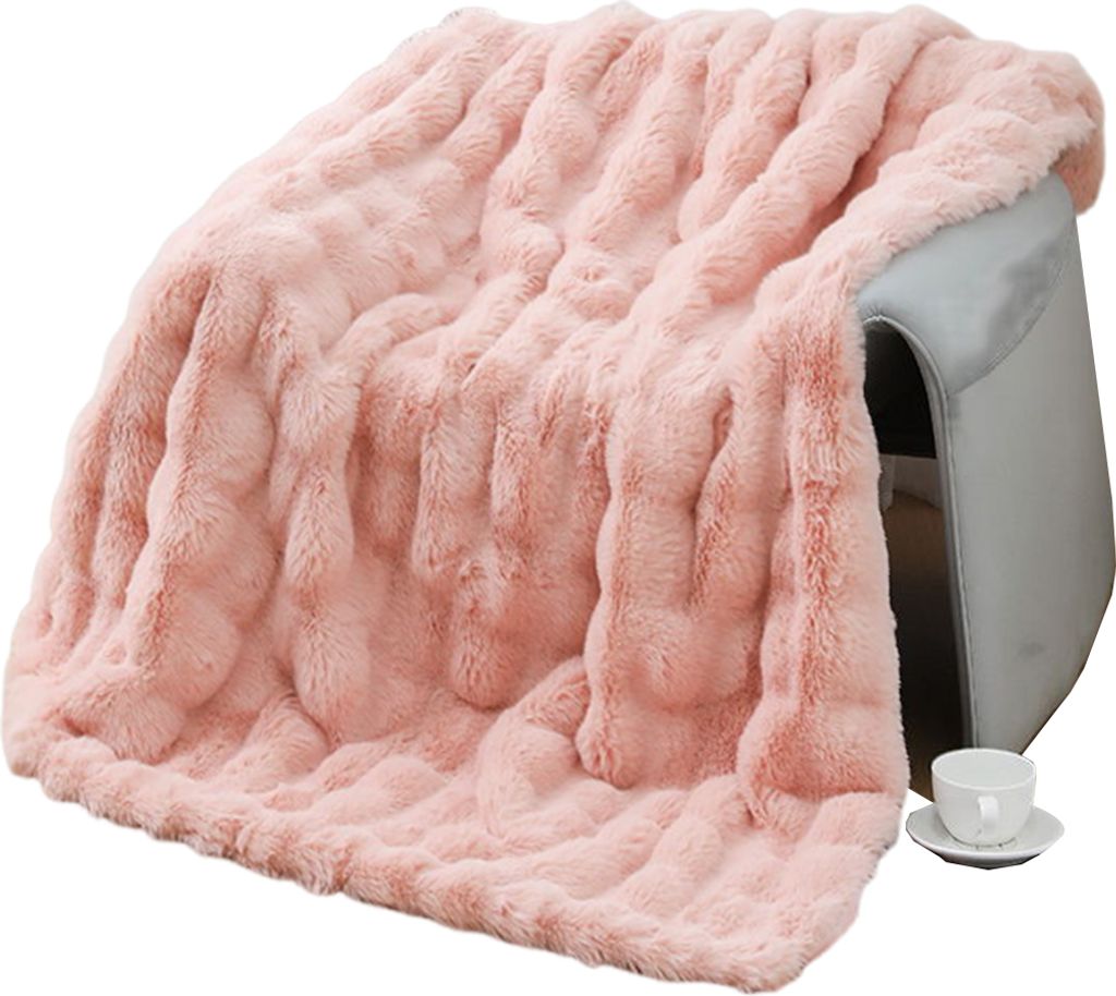 Winter verdickte Bubble Samtdecke Kaninchen-ähnliche Plüsch verdickte Decke Büro Sofa Decke,Rosa,100×160cm