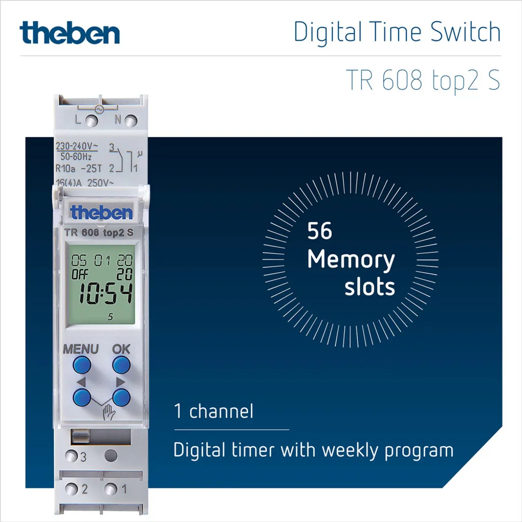 Programmateur hebdomadaire digital Theben 1 canal pour tableau 1 TE - 6