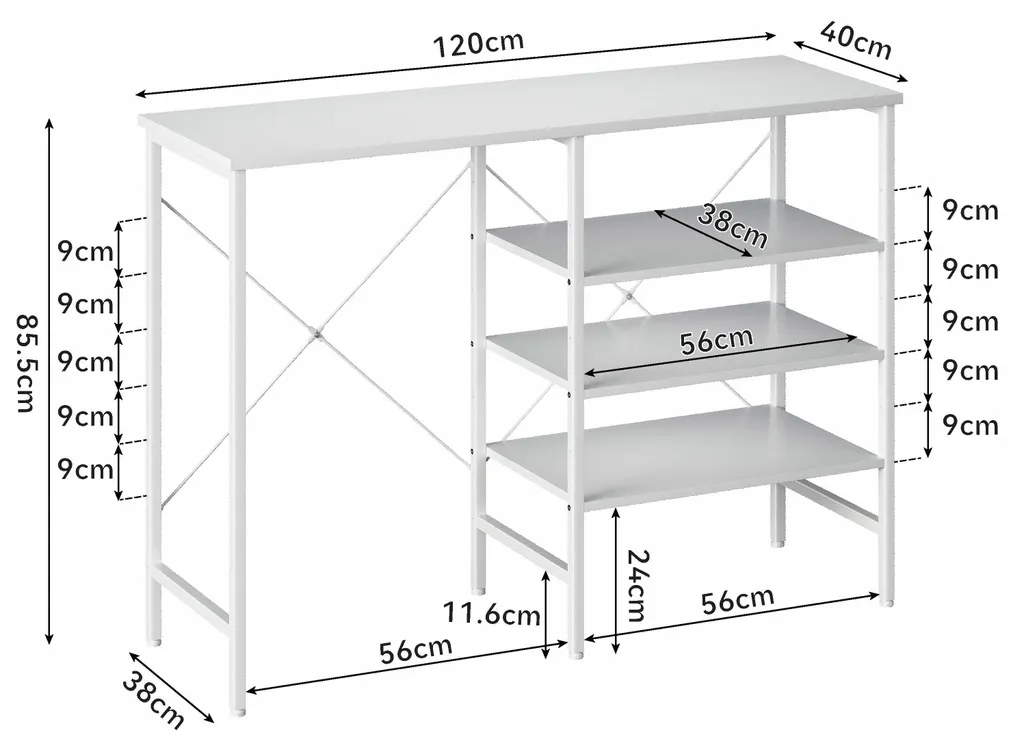 Table de rangement blanche 120 cm avec structure en métal robuste