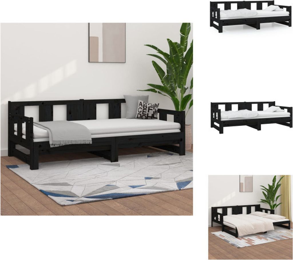 vidaXL Tagesbett Ausziehbar Schwarz Massivholz Kiefer 2x(80x200) cm - Betten & Bettgestelle
