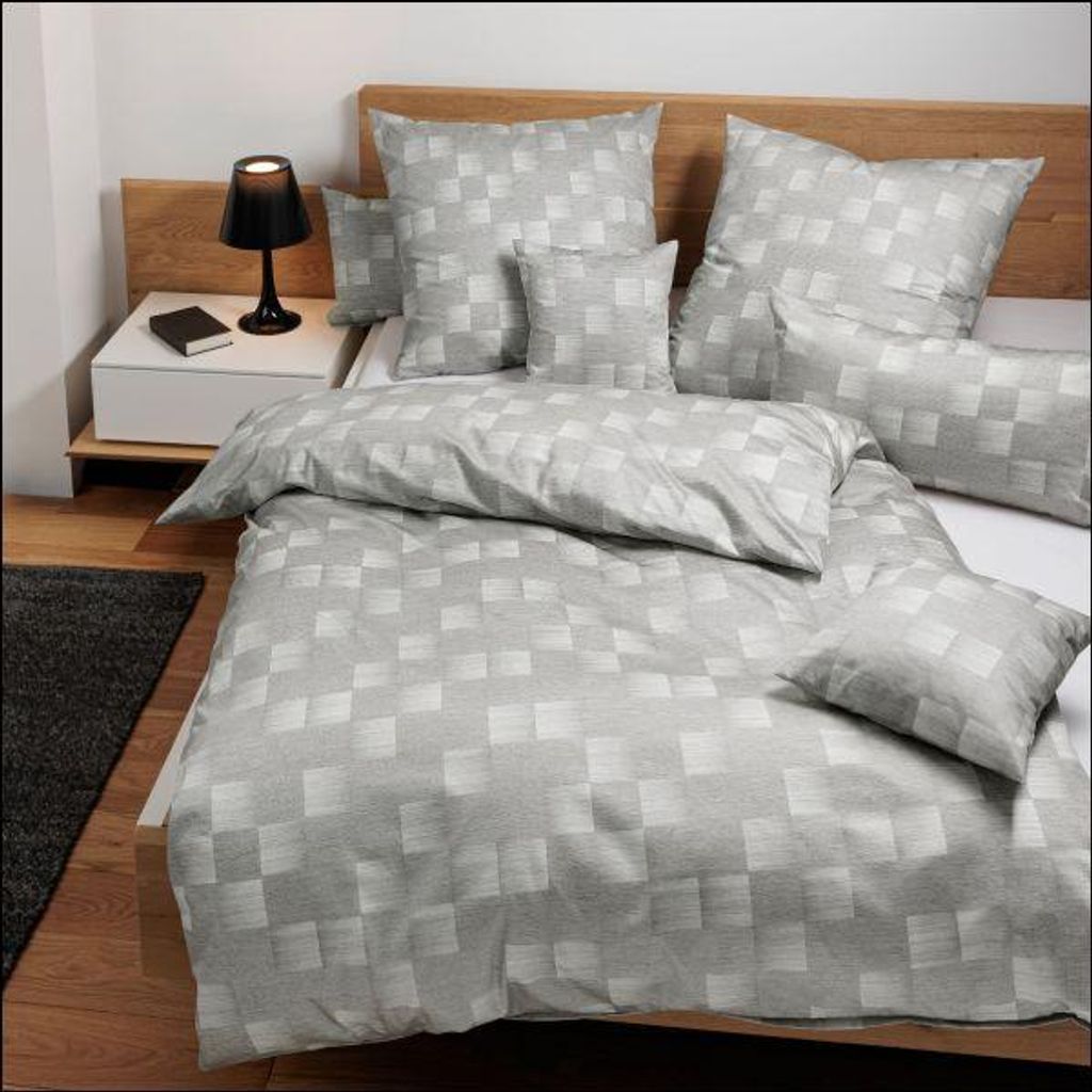 Janine Mako Satin Bettwäsche Milano in 135x200 + 80x80 cm 45120-08 silbergrau