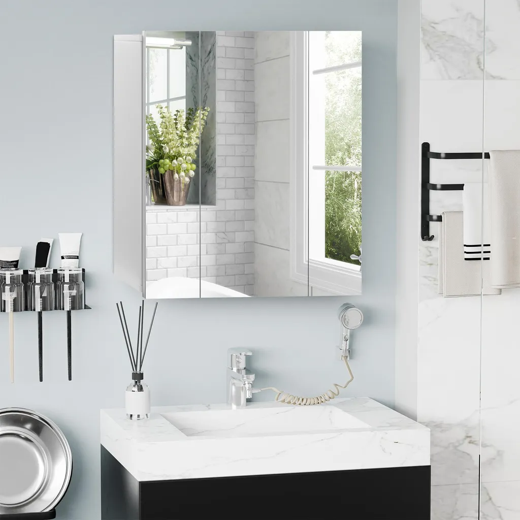 Armoire de toilette avec miroir triptyque et rangement réglable 70x60 cm