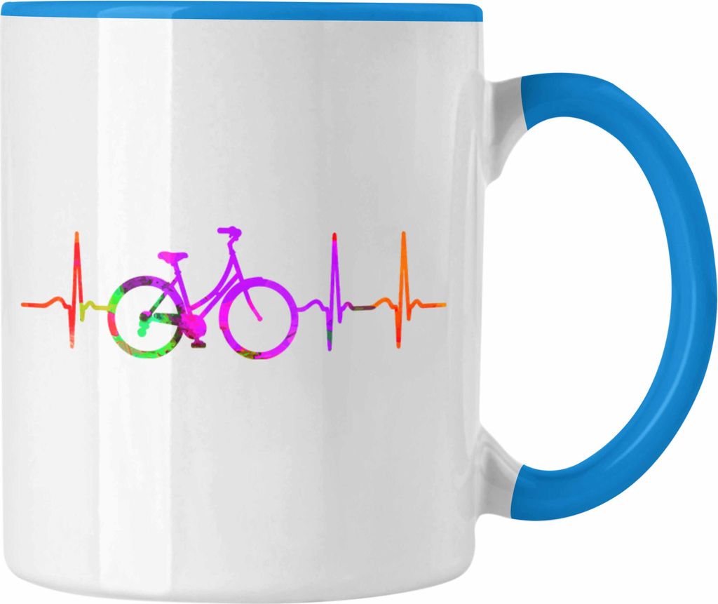 Trendation - Tasse Fahrradfahrer Herzschlag Grafik Geschenk für Radfahrer (Blau)