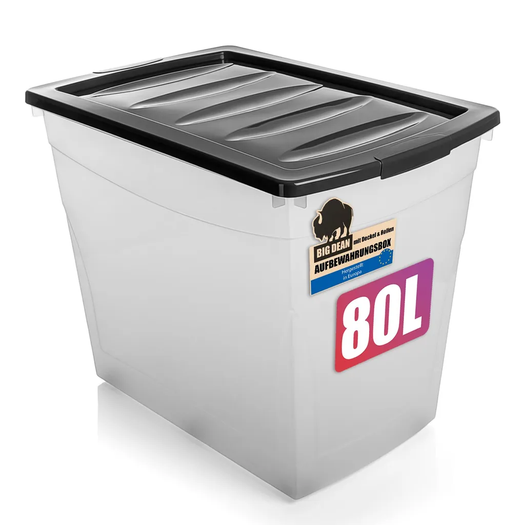 BigDean 80 L Aufbewahrungsbox mit Deckel & Rollen groß