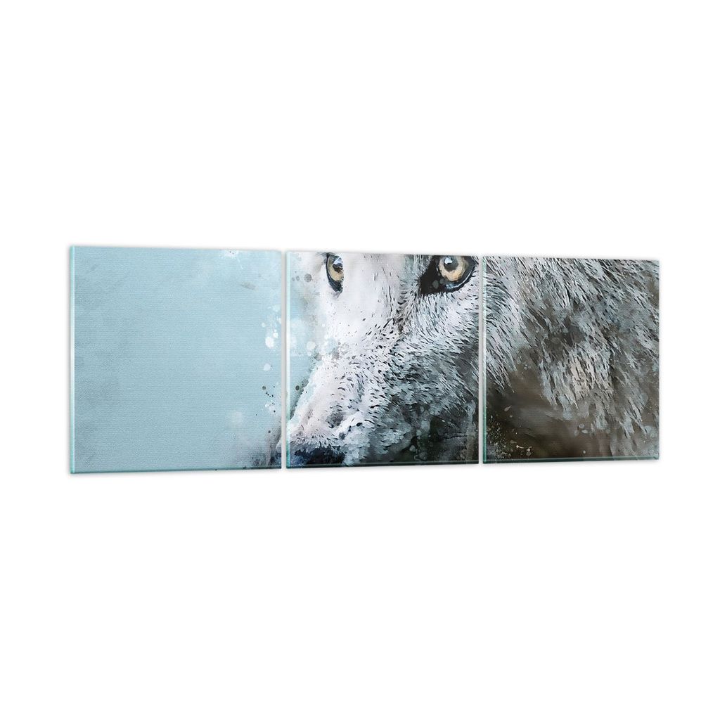 Bilder auf glas - 3 Teile - Weiß Der Wolf Bild - 150x50cm - Glasbilder - Wandbilder - Bilder - zum Aufhängen bereit - Wanddekoration aus Glas - G...