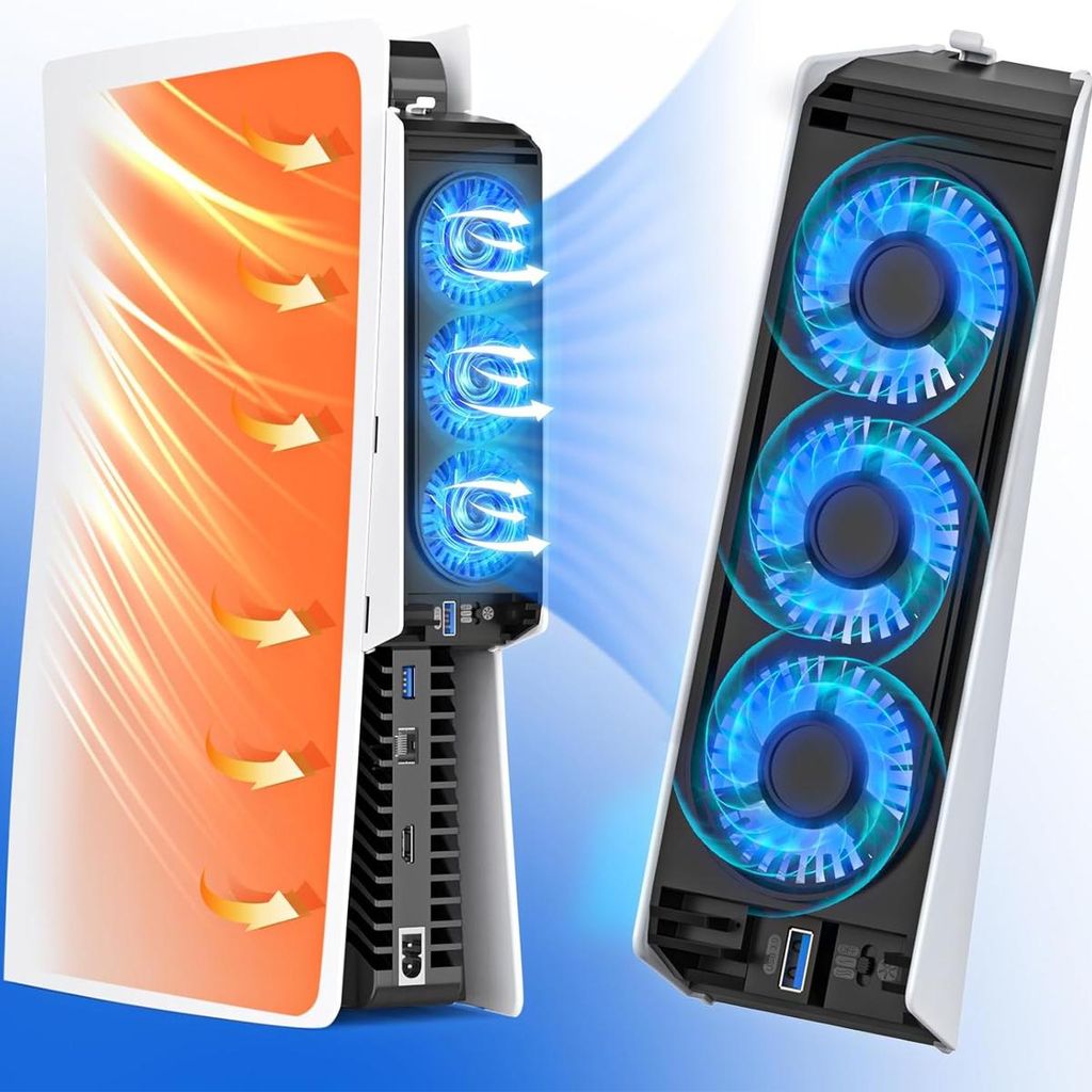PS5 Kühlsystem mit 3 Lüftern und blauer LED Beleuchtung Produktbild 