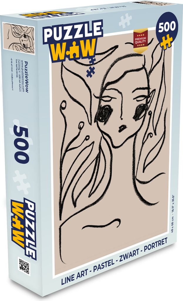 MuchoWow Puzzle 500 Teile Strichzeichnung - Pastell - Schwarz - Porträt - Denken - Spiel - Toy