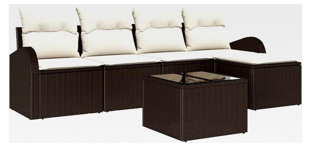 5-teiliges Garten-Sofaset mit Kissen Grau Poly-Rattan Lounge Sofa Outdoor