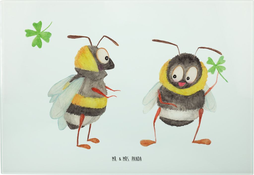 Mr. & Mrs. Panda Schneidebrett Hummeln Kleeblatt - Weiß - Geschenk, Biene Deko, Schneidplatte, glücklich sein, Spruch schön, Vesperplatte, Lusti...