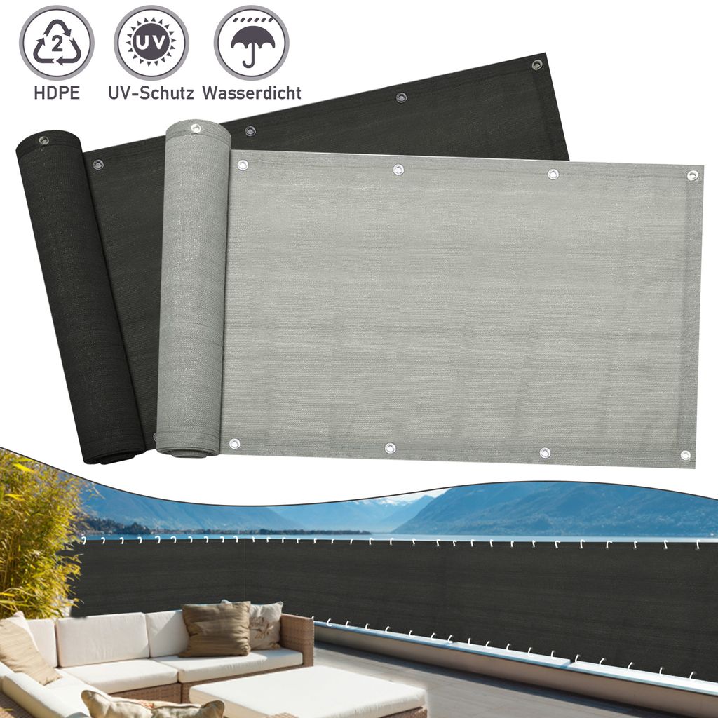 Jopassy Balkonsichtschutz 600 x 90cm HDPE Sichtschutz Balkon Balkonbespannung Windschutz Seitenmarkise Grau