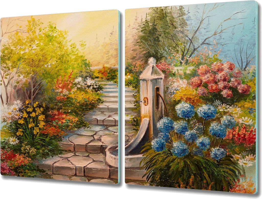 Coloray Hackbrett Küchenbrett Kochplattenabdeckung Schneidebrett Herdabdeckplatte 2x40x52 cm - Natur Blumen Baum Sonne
