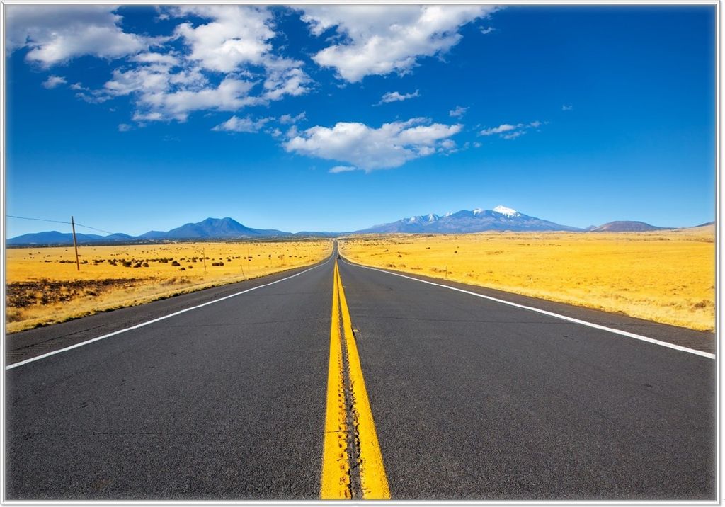 Wallario Wandbild Route 89 in Arizona - Am Ende der Horizont, Größe: 70,30 x 100,30 cm, Poster mit weißem Kunststoffrahmen