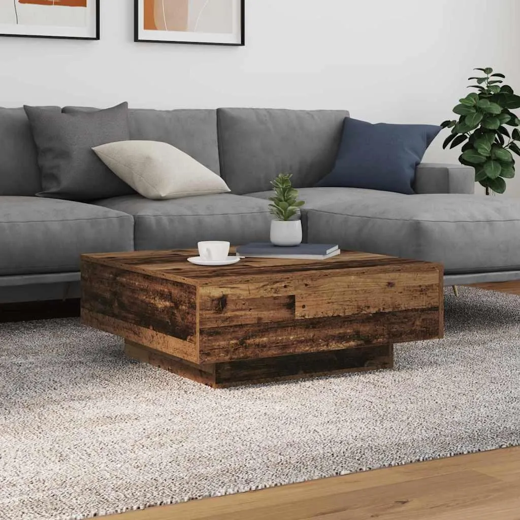 Tavolino Salotto SYFAX Legno Vecchio e Blu 80x80cm - Design Industriale - 3