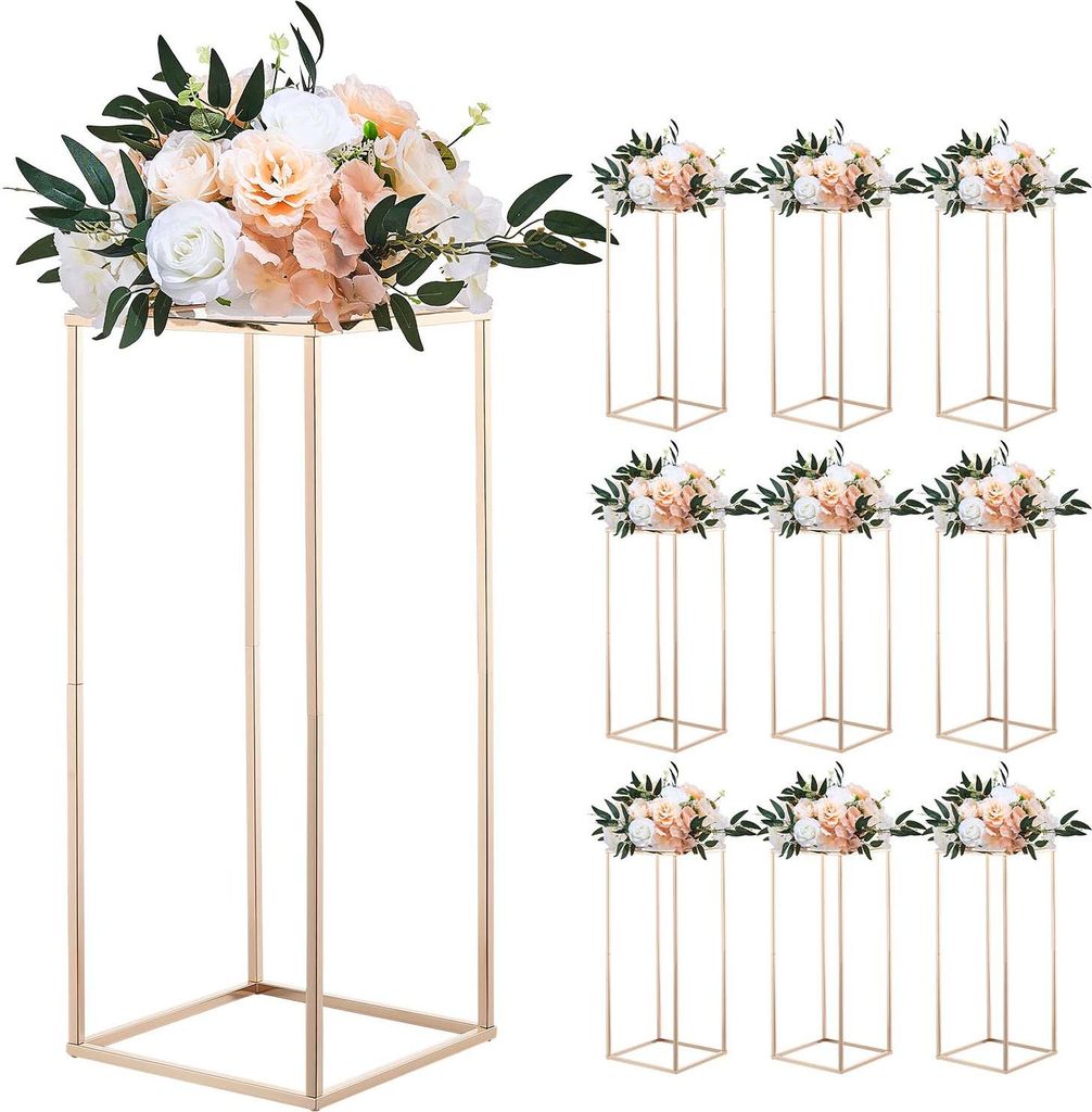 VEVOR Hochzeitsblumenständer 250x250x600mm, 10er-Pack Blumenhocker, Blumenständer mit Acrylablage, goldener rechteckiger Pflanzenhocker für Hoch...