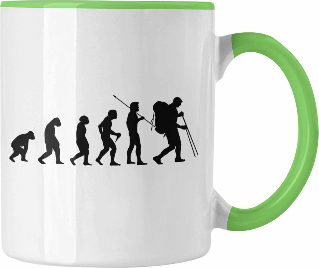 Trendation - Wandern Wanderer Geschenk Tasse Trekking Berge Evolution Geschenkidee für Wanderung Östereich (Grün)
