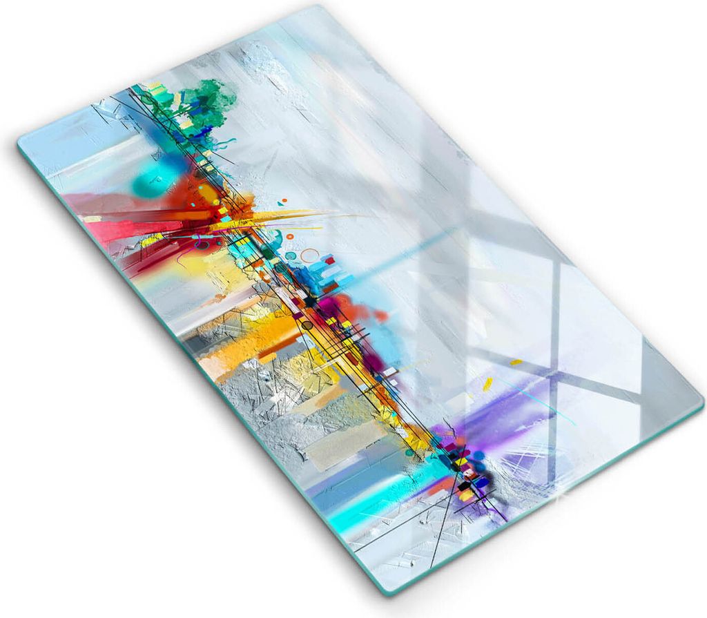 Glasschneideplatte - Herdabdeckplatte - 30x52 cm - Schneidebrett - Spritzschutz - Lackierte Abstraktion