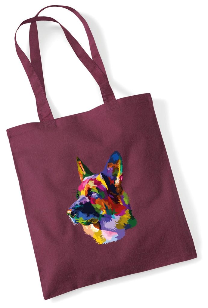Huuraa Jutebeutel Deutscher Schäferhund Colorful 10 Liter Burgundy Baumwolle Tasche Geschenkidee