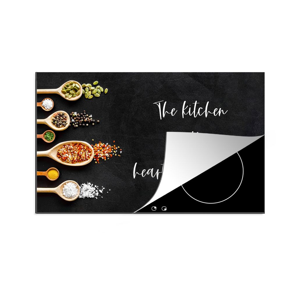KitchenYeah Herdabdeckplatte Sprichwörter - Die Küche ist das Herz des Hauses - Zitate - Gewürze , 90x52cm, Küche Deko, Glaskeramikkochfeld H...