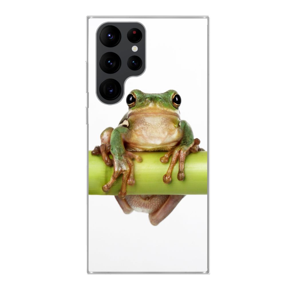 MuchoWow Handyhülle Schutzhülle Hülle für Samsung Galaxy S22 Ultra Frosch - Bambus - Weiß Silikon Softcase Handy Hülle - Abbildung