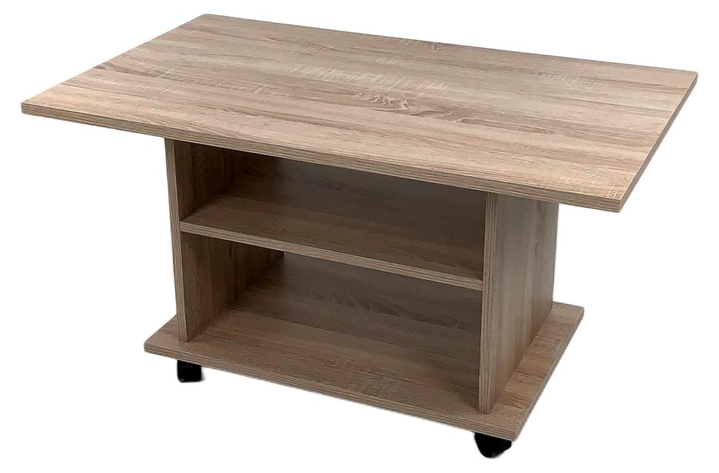 Moderner Couchtisch Sonoma mit Ablage und feststellbaren Rollen