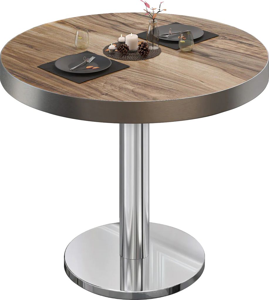 BN | Bistrotisch | Ø:H 70 x 72 cm | Edelstahl Rand | Produktbild 