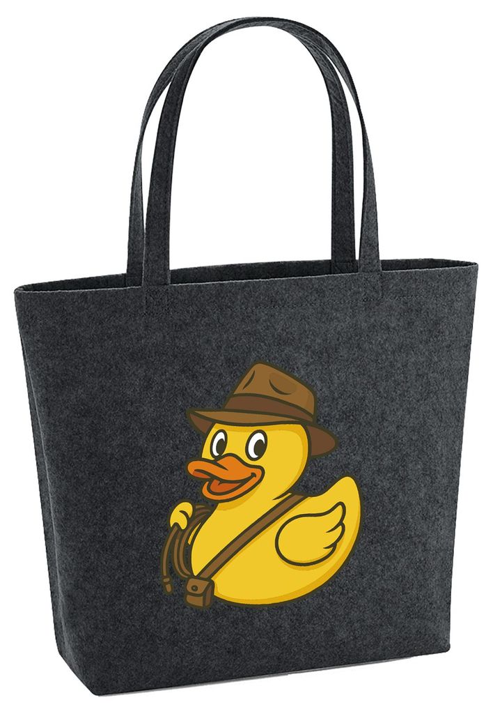 Huuraa Filzshopper Quietscheente Abenteurer Gummiente Entdecker 22 Liter Charcoal Melange Filztasche Geschenkidee