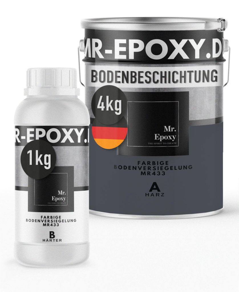 Mr. Epoxy Epoxidharz Bodenbeschichtung (5 kg, RAL 7015 Schiefergrau) - 2K Betonfarbe für Garagen, Keller & Werkstatt Boden - Flüssigkunststoff Ep...