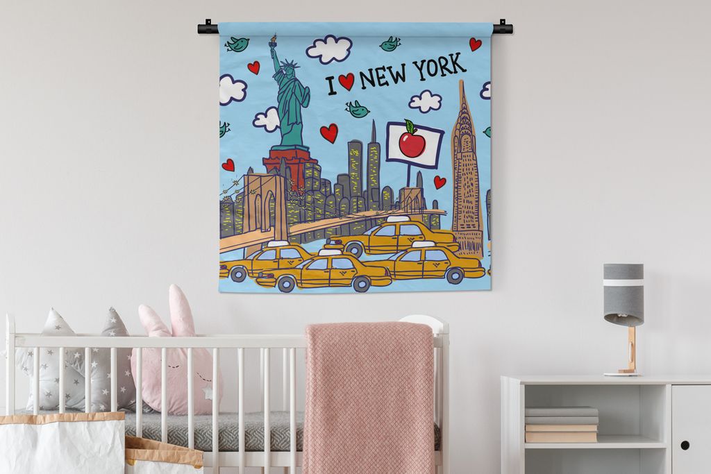 MuchoWow Wandteppich Wandbehang New York - Zeichnung - Brücke 90x90 cm Tapisserie Dekoration Wandtuch - Wandaufhänger