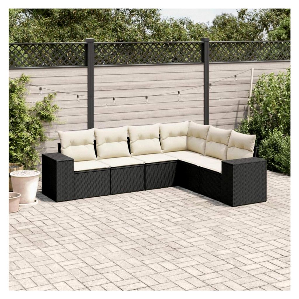6-teiliges Garten-Sofagarnitur mit Kissen Schwarz Poly Rattan