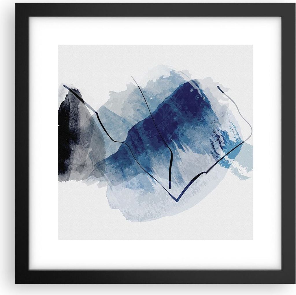 Gerahmtes Poster - Schwarzer Rahmen - Blau Schwarz Abstraktion - 30x30 cm - Wand Bild - Wanddeko - Wandbilder - Kunstposter - Wandposter - Bilderra...