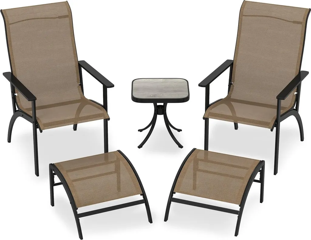 Ensemble de balcon 5 pièces avec chaises et poufs encastrables gris