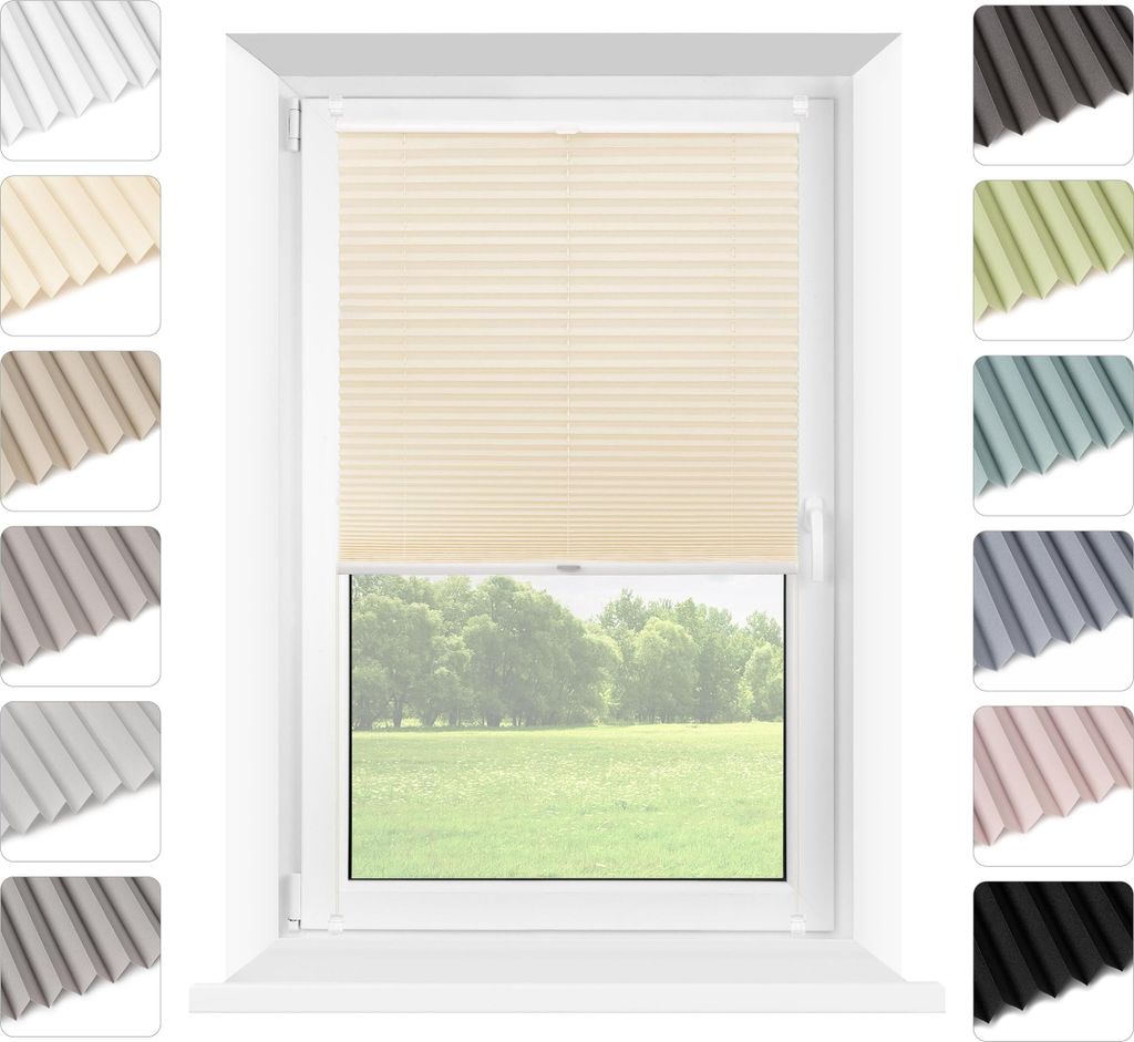 Mardom | Plissee Ohne Bohren - 105 x 120 cm - Creme - Klemmfix - Verdunkelnd - mit Thermofunktion - Sichtschutz - Plissee Fenster