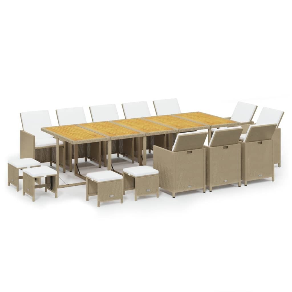 15-tlg. Garten-Essgruppe mit Kissen Poly Rattan Beige