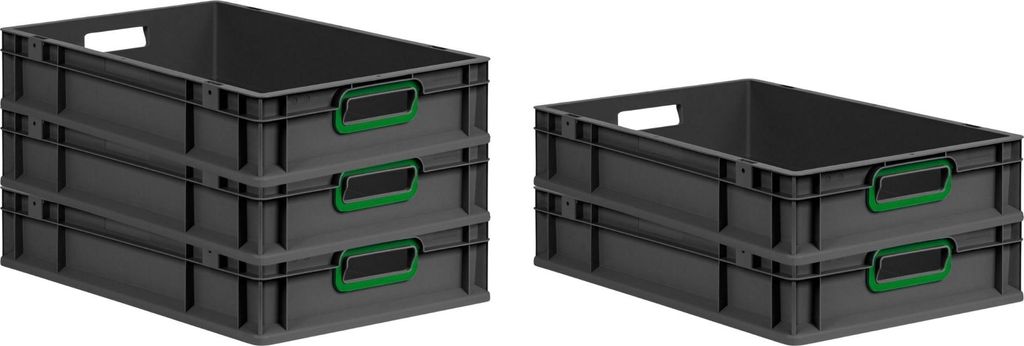 SparSet 5x Eurobox NextGen Color | HxBxT 12x40x60cm | 23 Liter | Griffe grün offen | Schwarz | Eurobehälter, Transportbox, Transportbehälter, St...