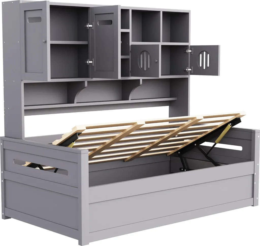Cadre de lit coffre 90x200 cm Sweiko gris pour optimiser petits espaces