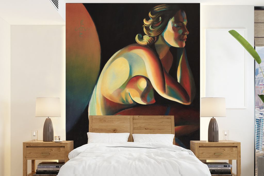 MuchoWow Fototapete für Wohnzimmer oder Schlafzimmer Wandtapete Vinyl Motivtapete Frau - Porträt - Kunst - Abstrakt - 160x220 cm - Bildschirmhi...