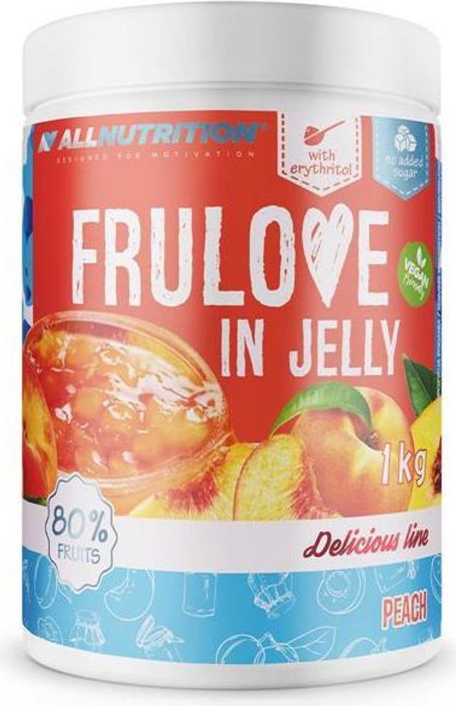 A product shot of a jar of peach jelly.