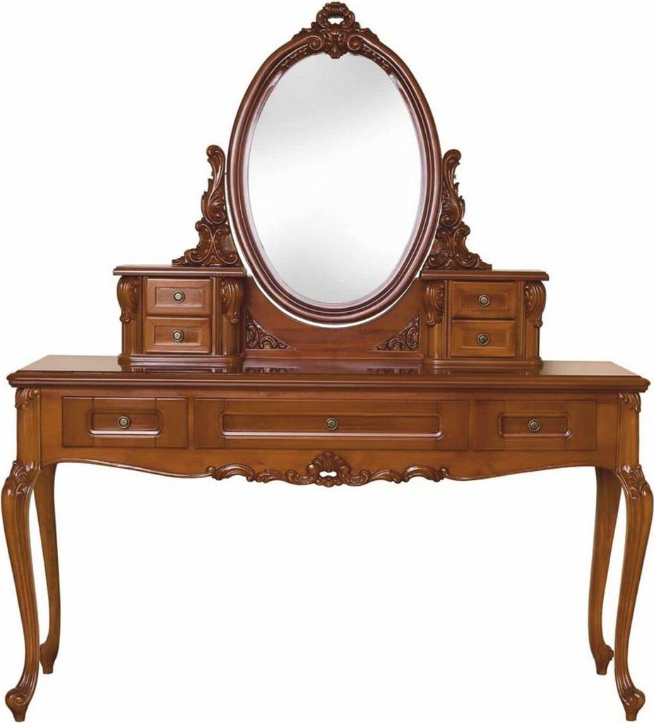 Casa Padrino Luxus Barock Schminktisch mit Spiegel Braun - Barockstil Schlafzimmer Möbel