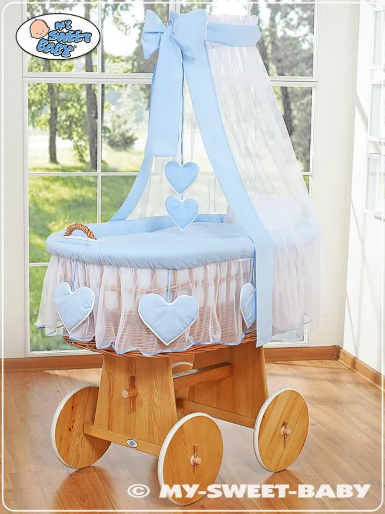 Couffin bébé en osier Amelie bleu avec ciel de lit - Panier de repos