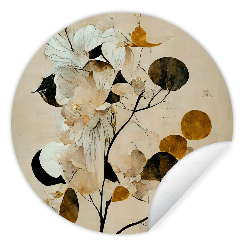 MuchoWow Runde Wandtattoo - Wandsticker Tapete Aufkleber Blumen - Blätter - Baum - Pastell Ø 100 cm Selbstklebend und Repositionierbar - Wandau...