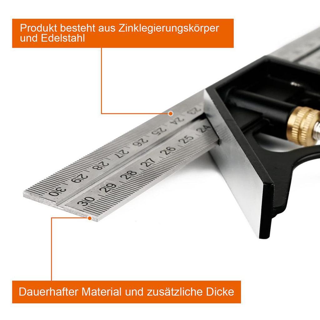 Liukouu Edelstahl Winkel Lineal 0-180 ° Kombination Quadrat 0,01 Winkelmesser Messwerkzeug 