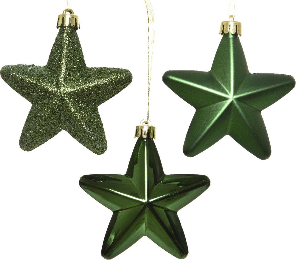 Christbaumschmuck STERN - Weihnachtsbaumschmuck - bruchfest - H: 7,5cm - grün - 6er Set