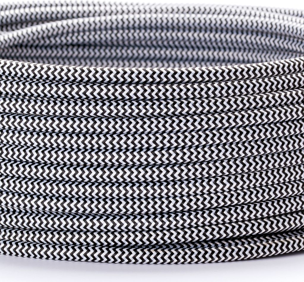 Textilkabel Lampenkabel YML 3-adrig, (3x 0,75mm) Elektrisches Kabel Textil ummantelt mit Erdleiter für Leuchten Lampen, Schwarz-Weiß, 5m