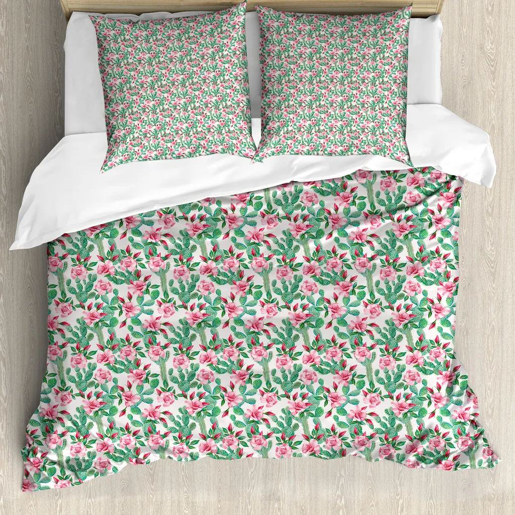 Parure Lit Simple Abakuhaus 155x220, Motif Botanique Rose Pastel