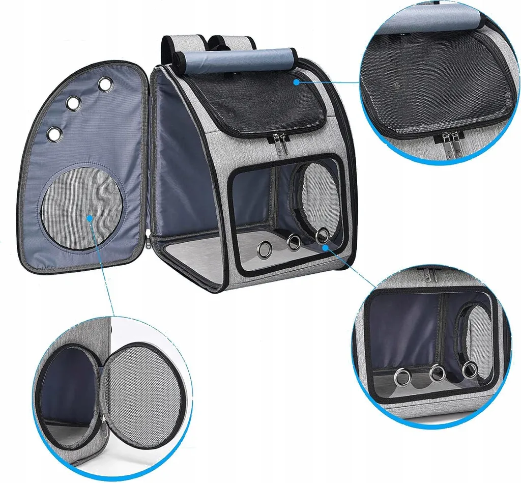 Sac de voyage 3 en 1 pour chien et chat, gris, avec brosse pour 10kg max - 7