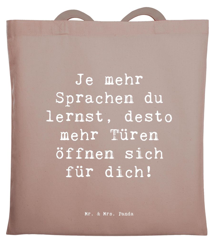 Mr. & Mrs. Panda Jutebeutel Spruch Sprachen lernen und anwenden - Braun Pastell - Geschenk, neue Perspektive, Lebensfreude, campus tasche, Zuversic...
