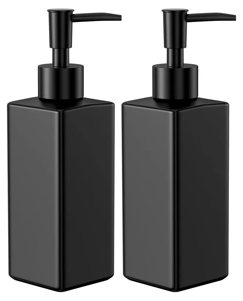 Distributeur de savon noir en verre ambré 350ml pour évier de cuisine