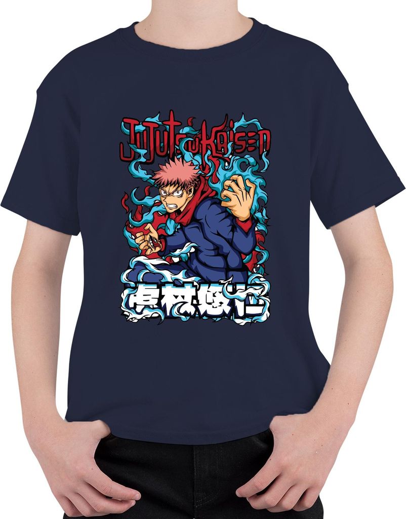 Jujutsu Kaisen Yuji Itadori Anime Manga Fan Geschenk Action Uni Kinder T-Shirt, Navy, 104