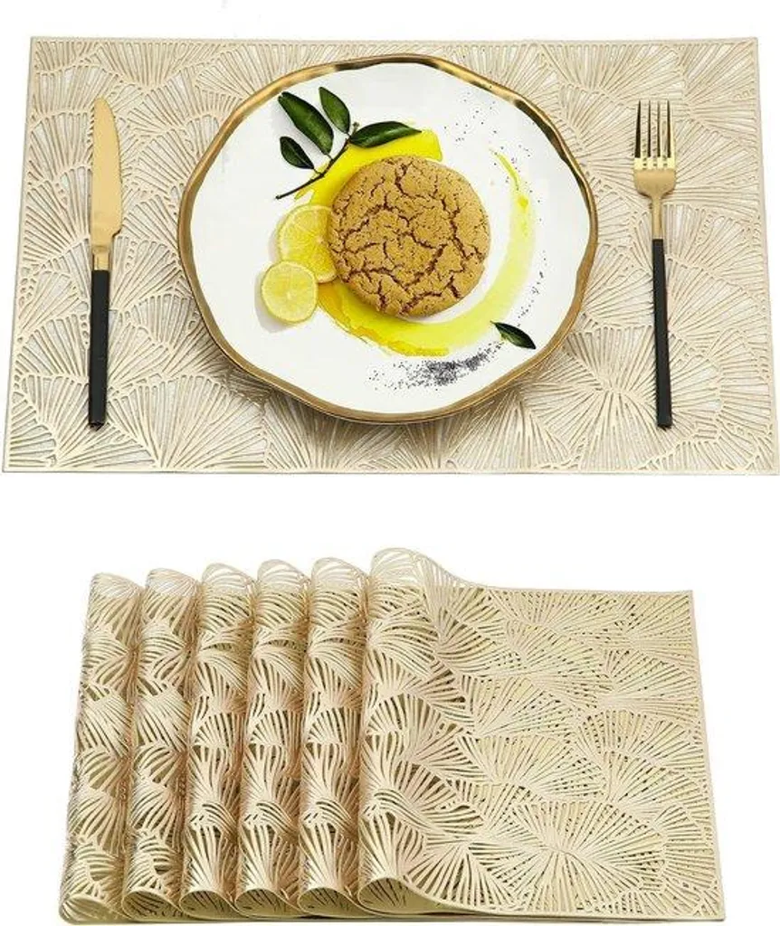 Set de table PVC jacquard ginkgo lot de 6 antidérapant 45 x 30 cm